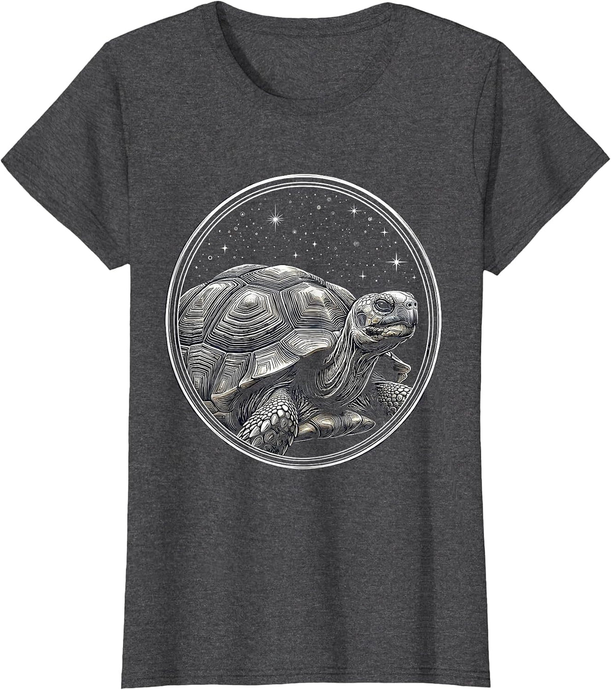 Women's Ancient Tortoise Starry Night Sky Illustration T-Shirt - Dark Heather Grey