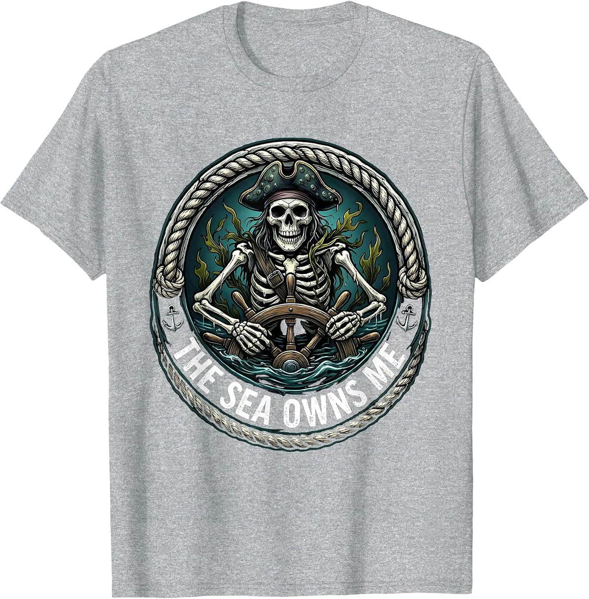 Men's The Sea Owns Me Pirate Ocean Design T-Shirt - Heather Grey
