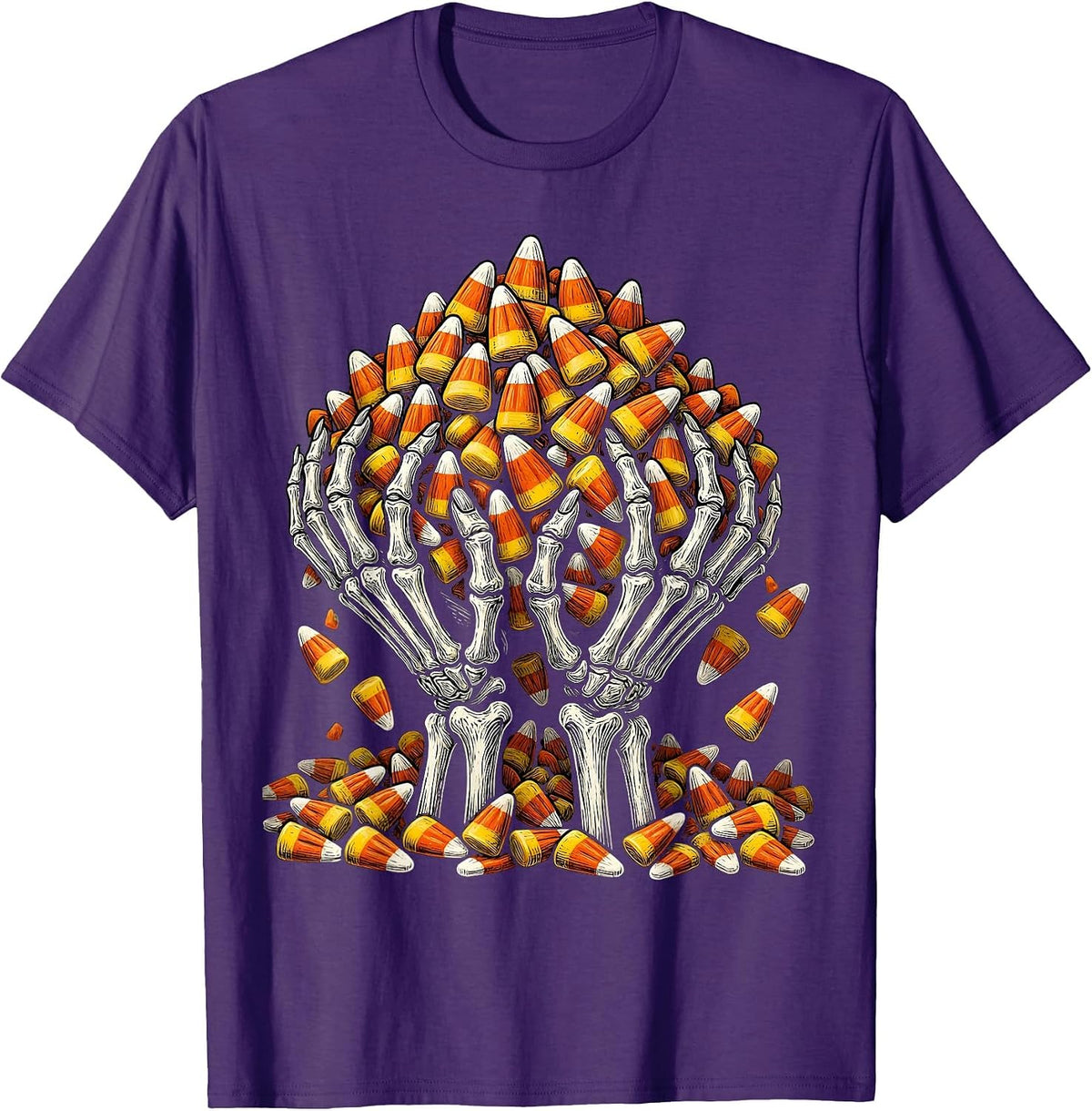 Halloween Candy Corn Skeleton Hands Long Sleeve T-Shirt - Purple