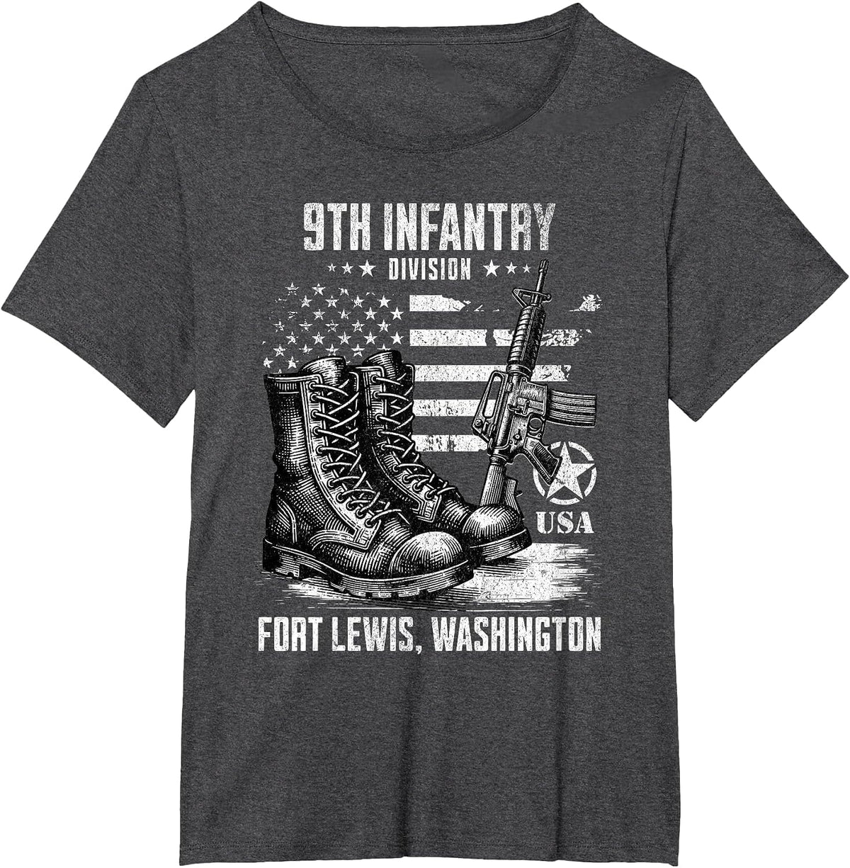 9th Infantry Division Fort Lewis Washington Military Veteran T-Shirt - Dark Heather Grey