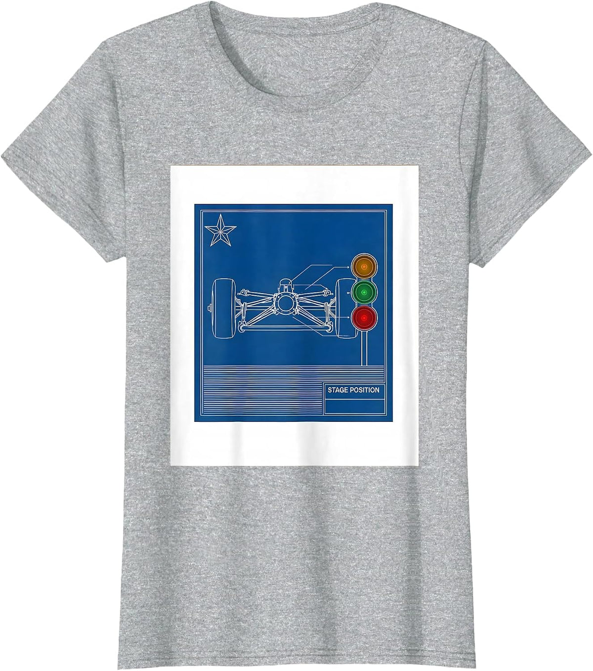 Stage Position Technical Blueprint RC Drag Racing American T-Shirt - Heather Grey