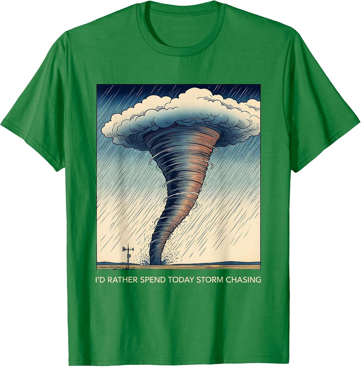 Men's I'd Rather Spend Today Storm Chasing Ukiyo E Tornado Chaser T-Shirt - Kelly Green