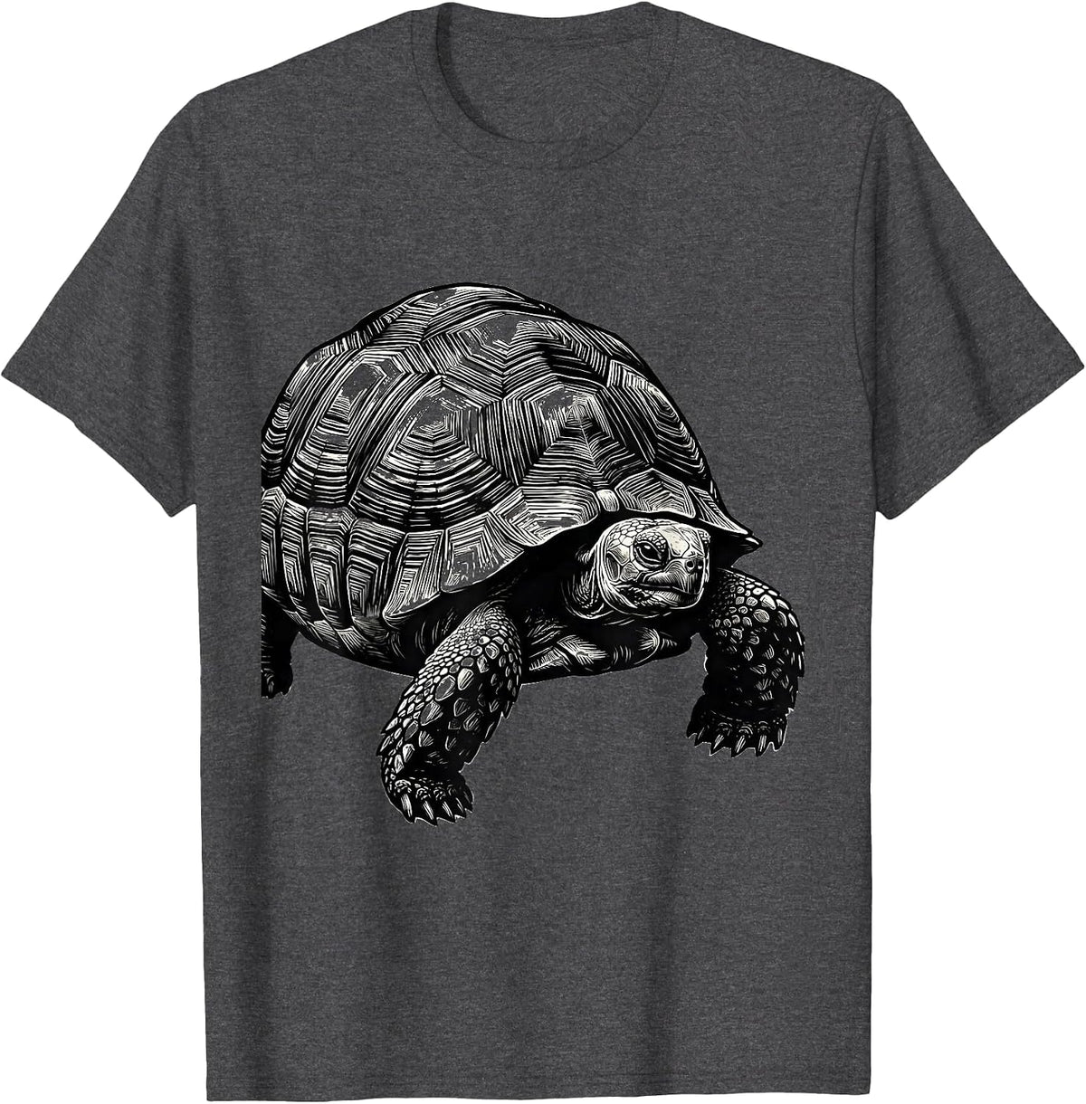 Men's Tortoise Humor Pet Lover Scratchboard Graphic T-Shirt - Dark Heather Grey