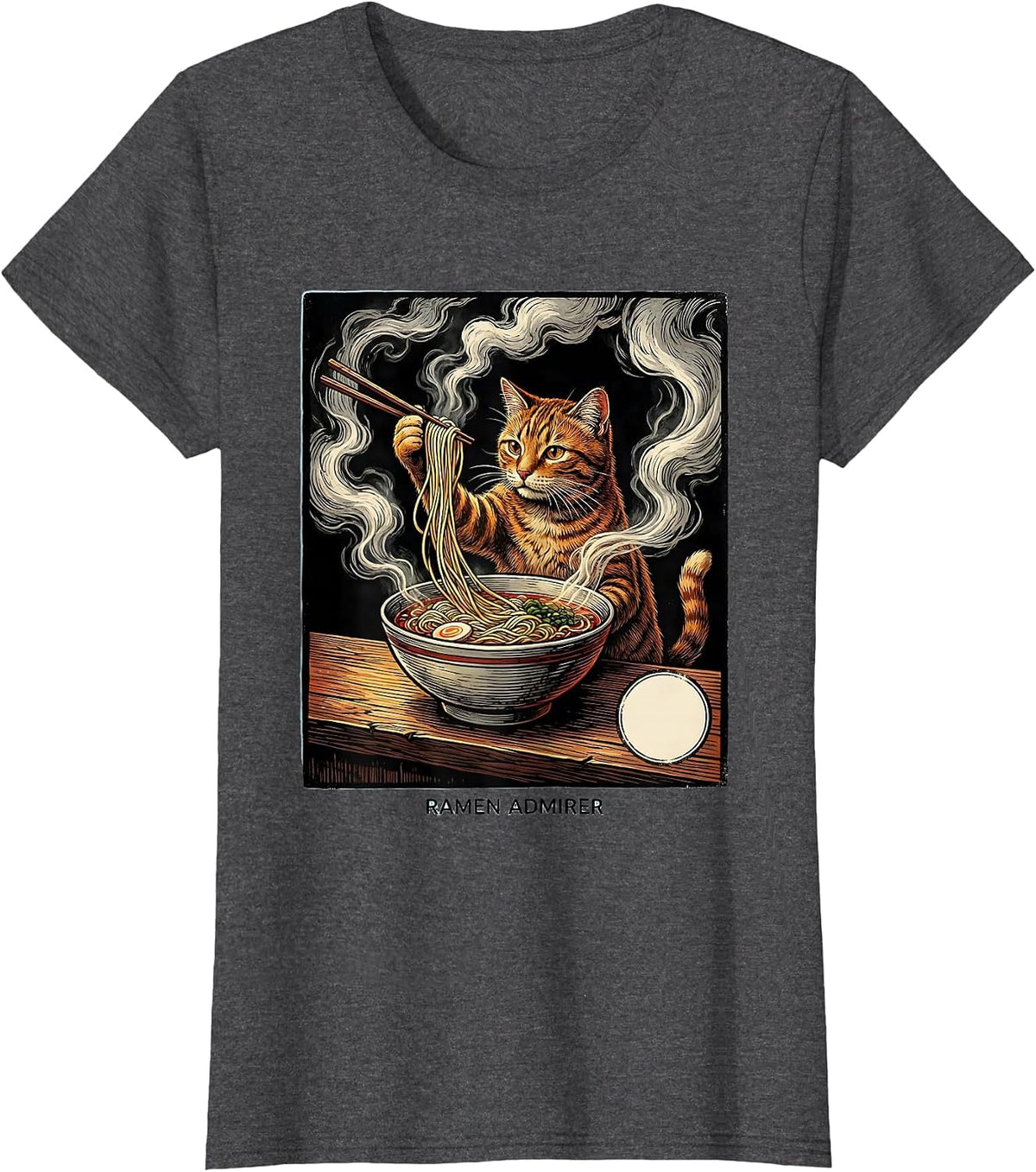 Women's Ramen Admirer Funny Cat Ramen Japanese Anime Kawaii Gifts T-Shirt - Dark Heather Grey