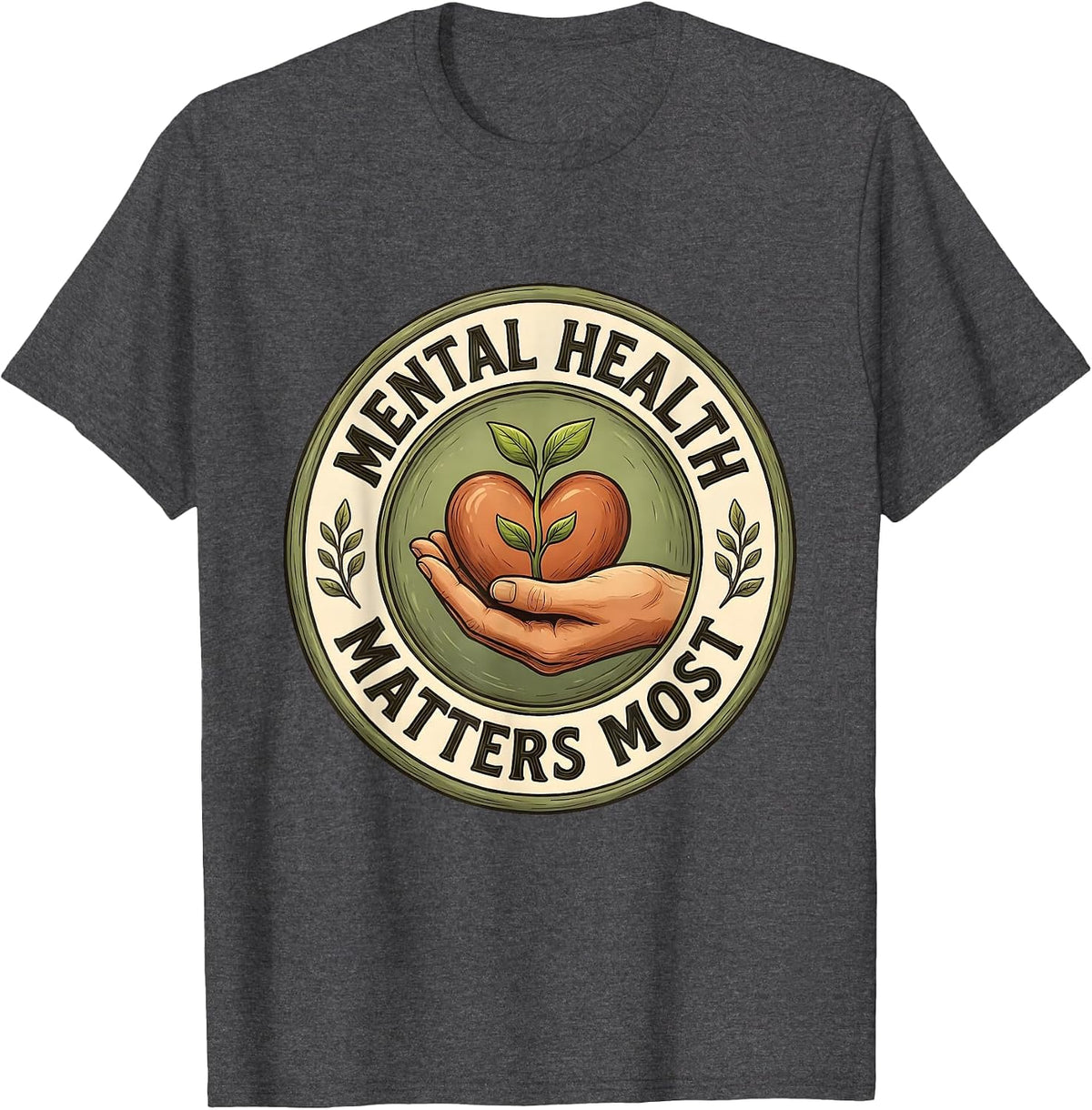Mental Health Matters Most School Counselor Design T-Shirt - Dark Heather Grey