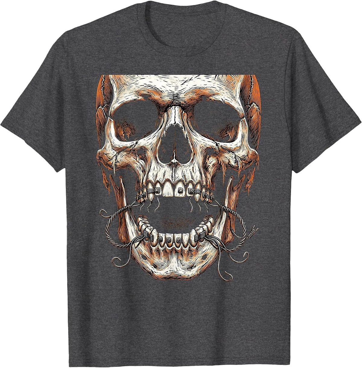 Halloween Zombie Braces Dental Horror Graphic T-Shirt - Dark Heather Grey