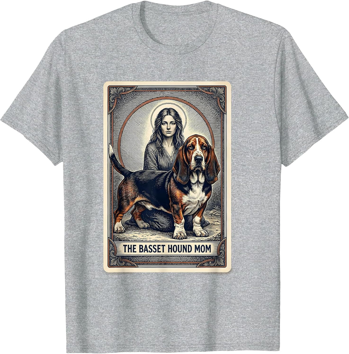 Men's The Basset Hound Mom Tarot Card Dog Mom Halloween T-Shirt - Heather Grey