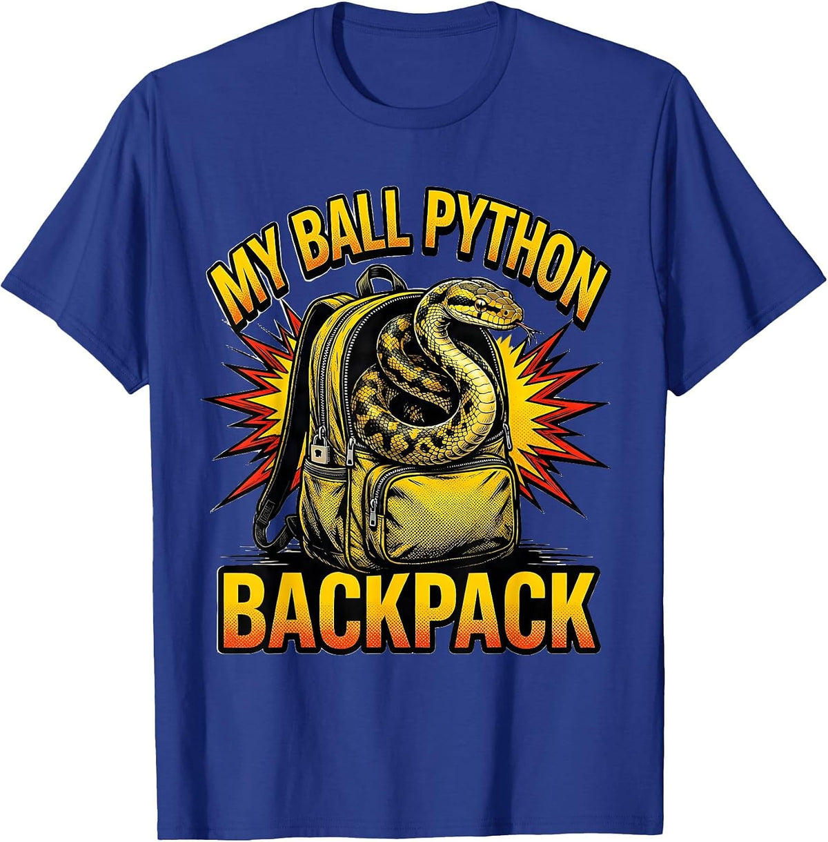 Men's My Ball Python Backpack Comic Book Reptile Lover Snake Humor T-Shirt - Royal Blue
