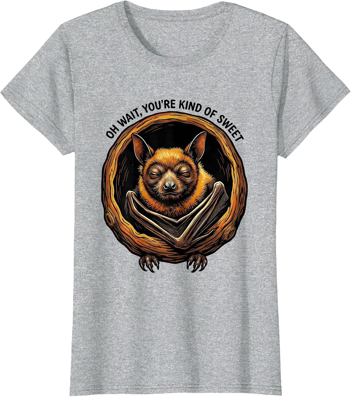 Women's Oh Wait, You're Kind Of Sweet Vintage Bat Lover Halloween T-Shirt - Heather Grey