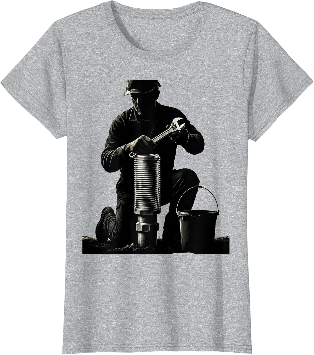 Kneeling Plumber Pipefitter Steamfitter Humor T-Shirt - Heather Grey