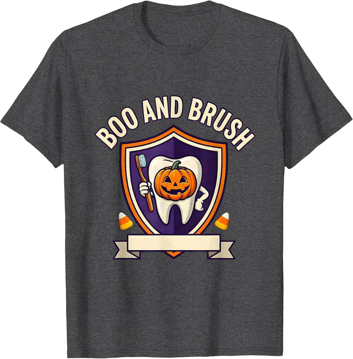 Men's Boo And Brush Dental Humor Halloween Costume Dentist T-Shirt - Dark Heather Grey