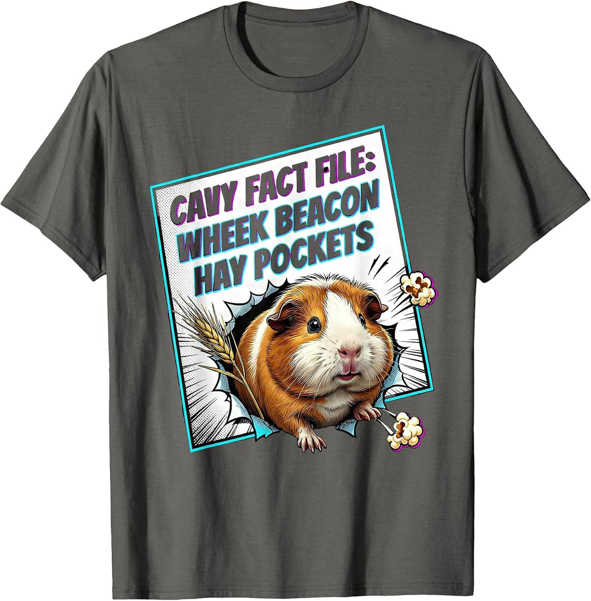 Cavy Fact File: Wheek Beacon Hay Pockets Funny T-Shirt - Asphalt Grey