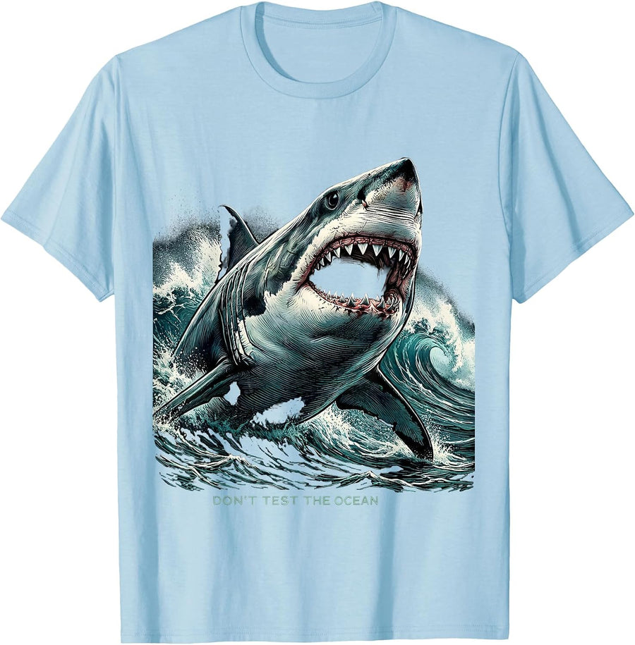 Men's Don't Test The Ocean Bold Shark Design T-Shirt - Baby Blue