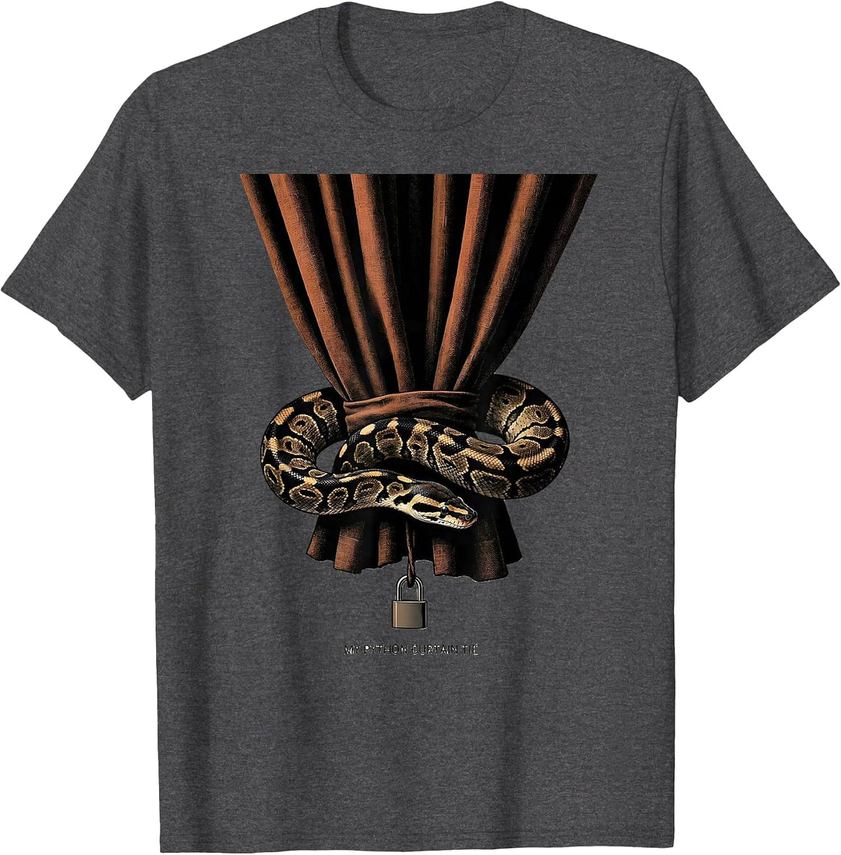 Men's My Python Curtain Tie Funny Ball Python Reptile Lover Gift T-Shirt - Dark Heather Grey