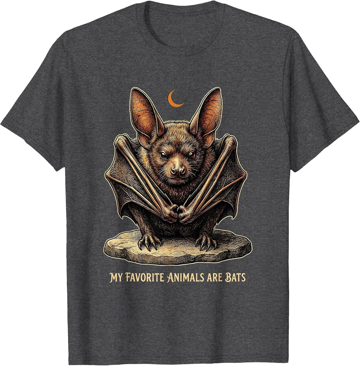 My Favorite Animals Are Bats Vintage Bat Lover Halloween T-Shirt - Dark Heather Grey