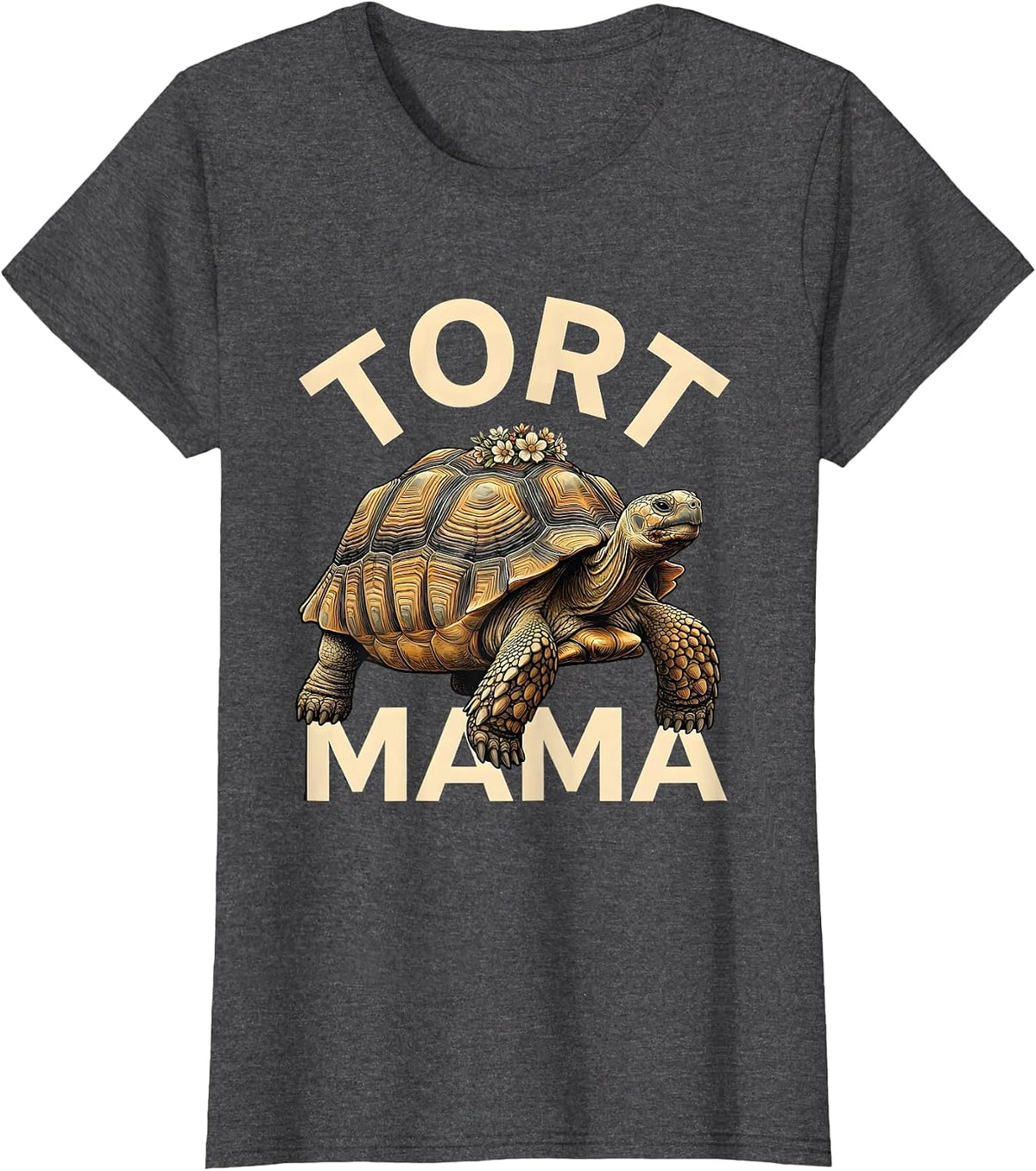 Women's Tort Mama Funny Sulcata Tortoise Pet Mom Reptile Lover T-Shirt - Dark Heather Grey