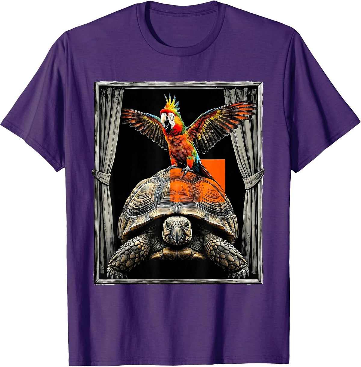 Tortoise Parrot Photobooth Funny Animal Portrait T-Shirt - Purple