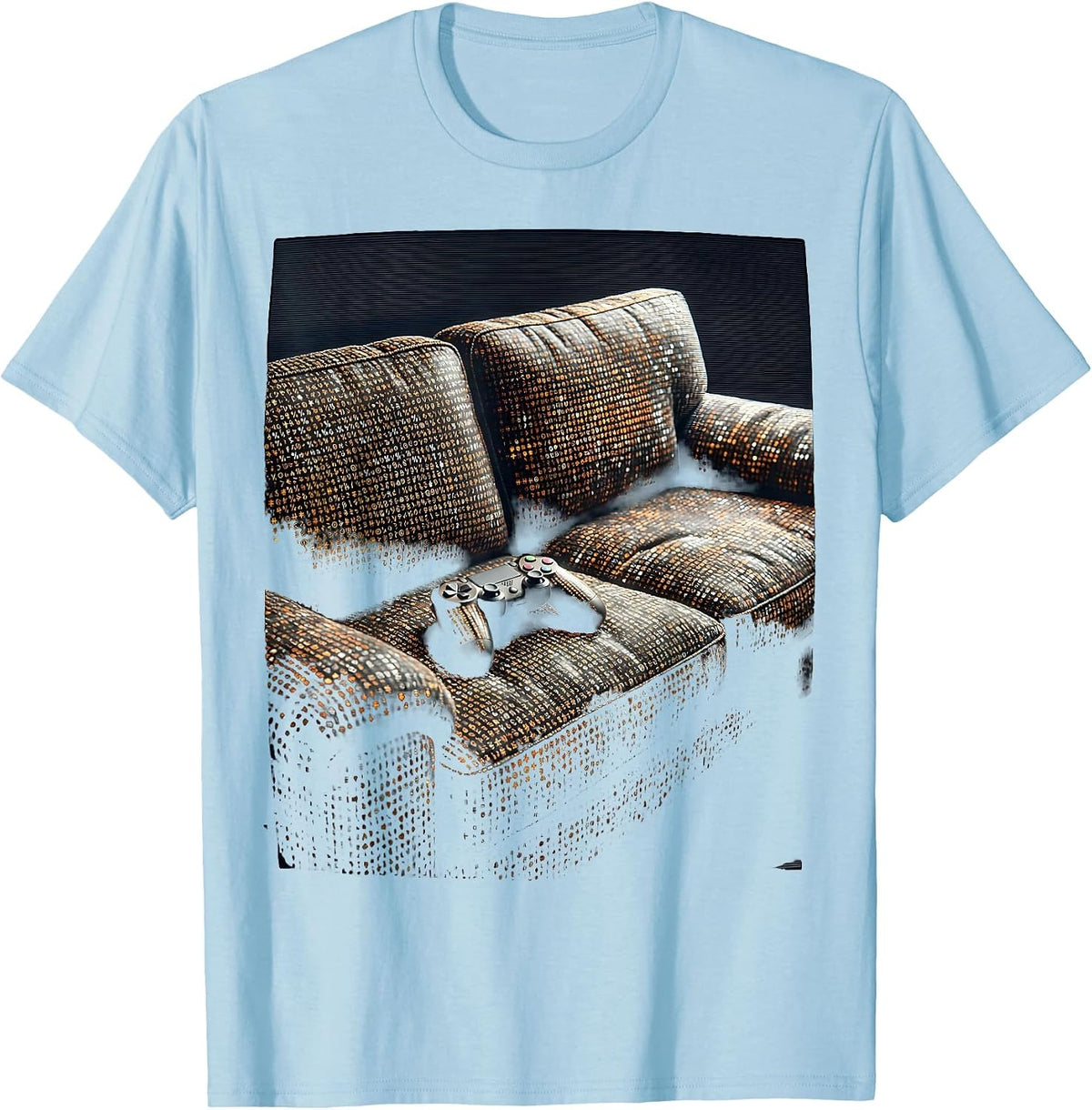 Men's Pixel Brick Couch Gamer Graphic Design T-Shirt - Baby Blue
