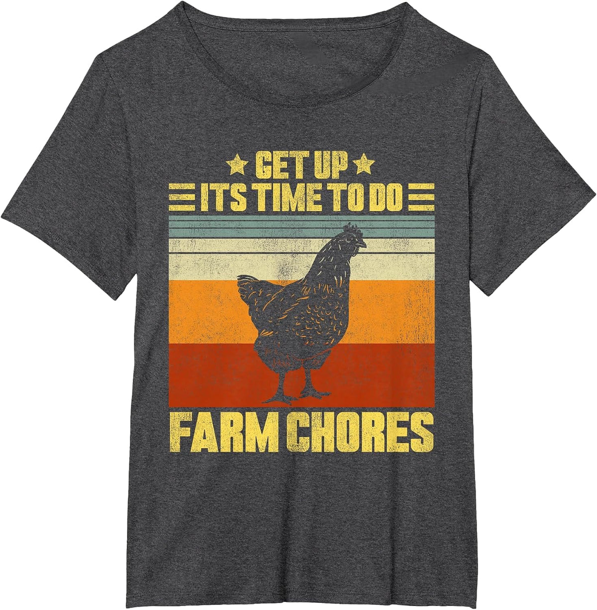 Get Up It's Time to Do Farm Chores Vintage Chicken T-Shirt - Dark Heather Grey