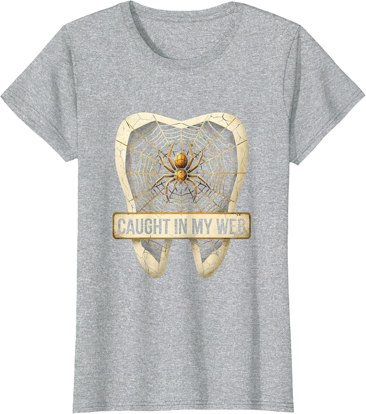 Caught In My Web Halloween Dental Dam Design T-Shirt - Heather Grey