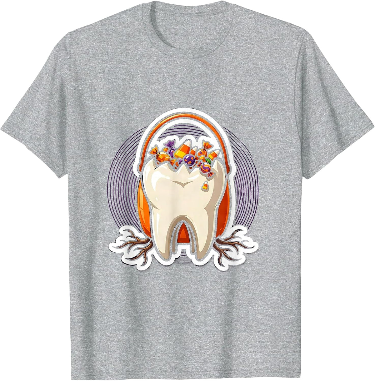 Men's Molar Candy Bucket Dental Halloween Graphic T-Shirt - Heather Grey