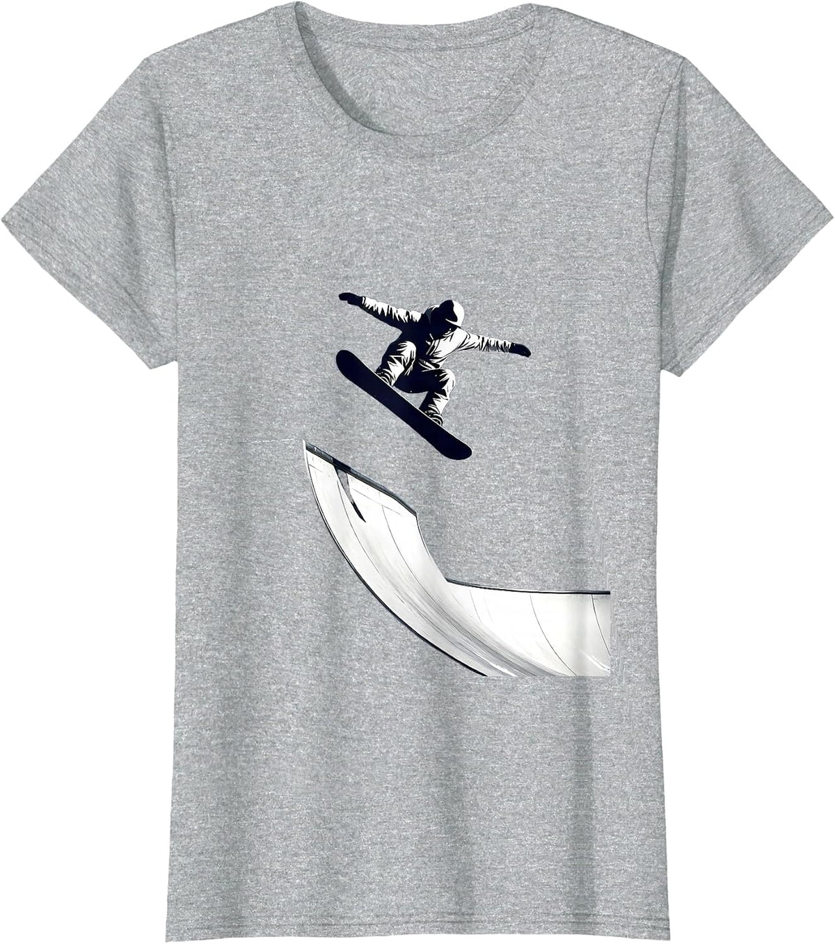 Snowboarder Halfpipe Launch Graphic Tee T-Shirt - Heather Grey