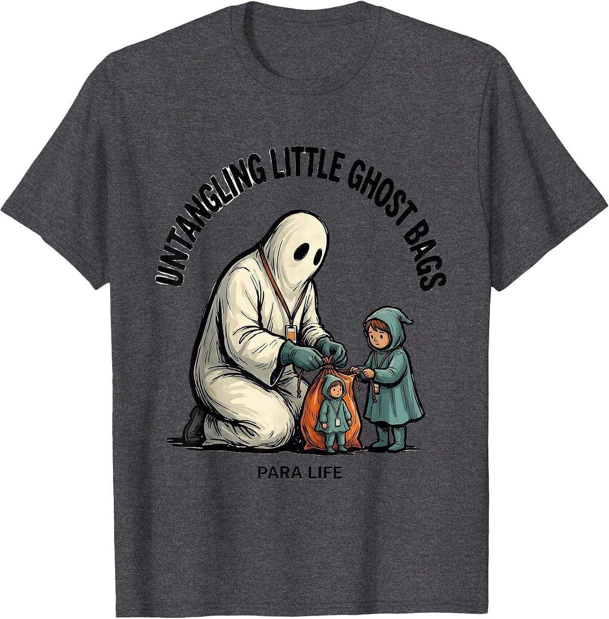 Men's Untangling Little Ghost Bags Para Life Paraprofessional T-Shirt - Dark Heather Grey