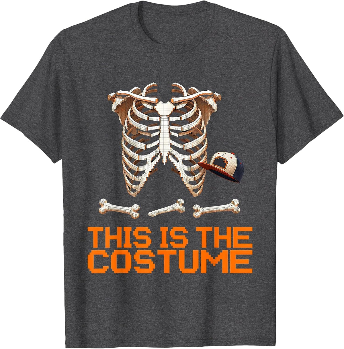This Is The Costume Pixel Art Punk Rock Skeleton Halloween T-Shirt - Dark Heather Grey