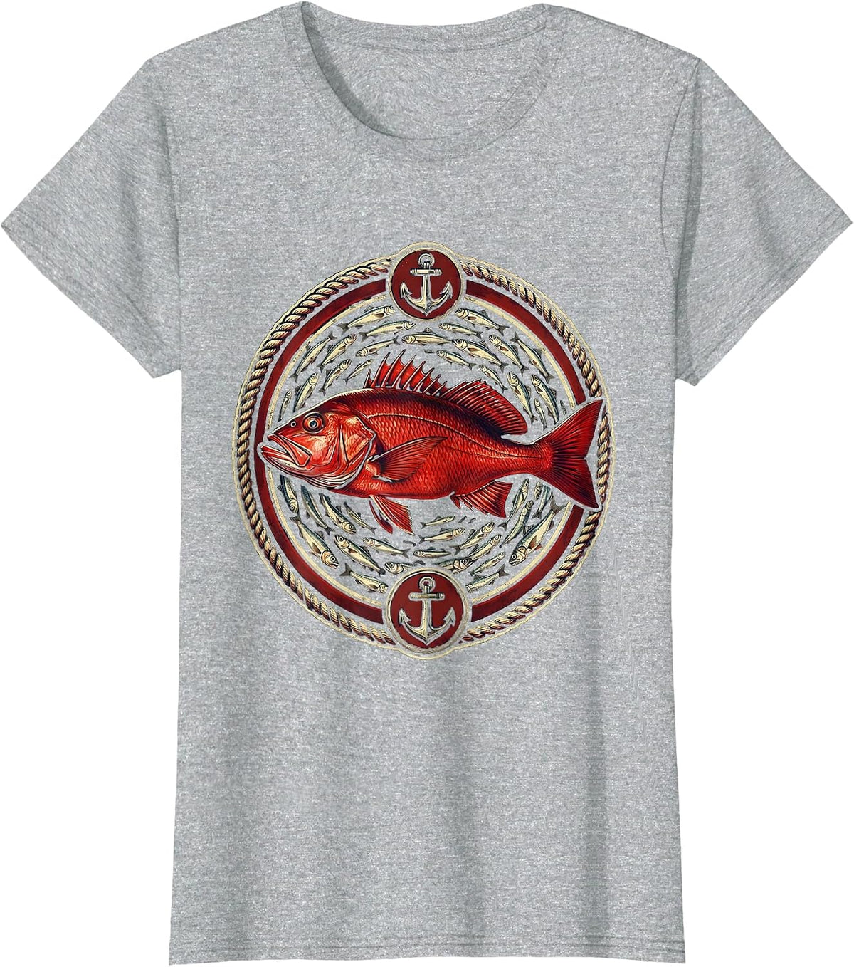 Red Snapper Baitfish Gulf of Mexico Fishing Art T-Shirt - Heather Grey
