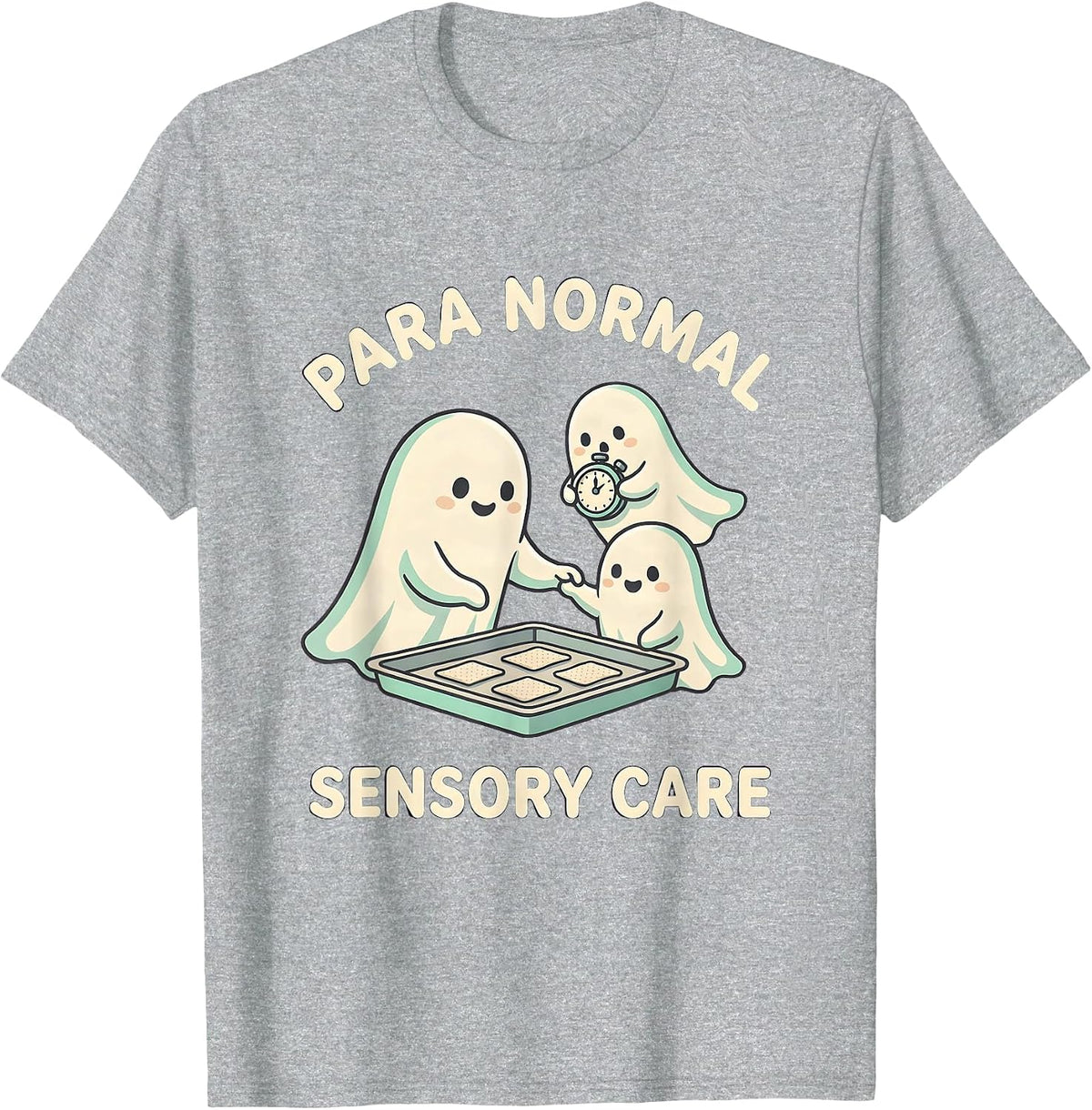 Men's Para Normal Sensory Care Cute Kawaii Ghost Paraprofessional T-Shirt - Heather Grey