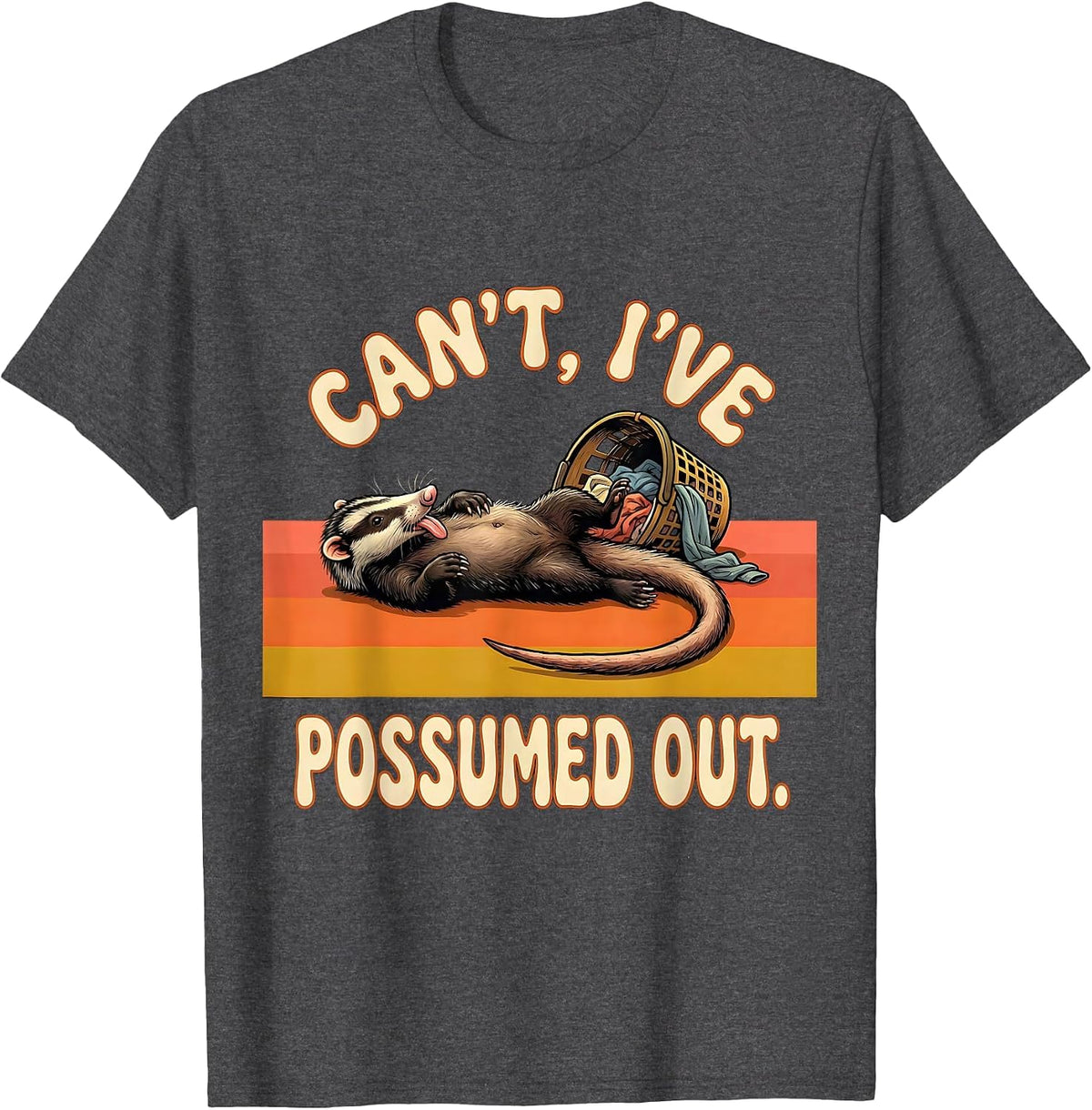 Can't I've Possumed Out Retro 70s Funny Opossum Trash Panda T-Shirt - Dark Heather Grey