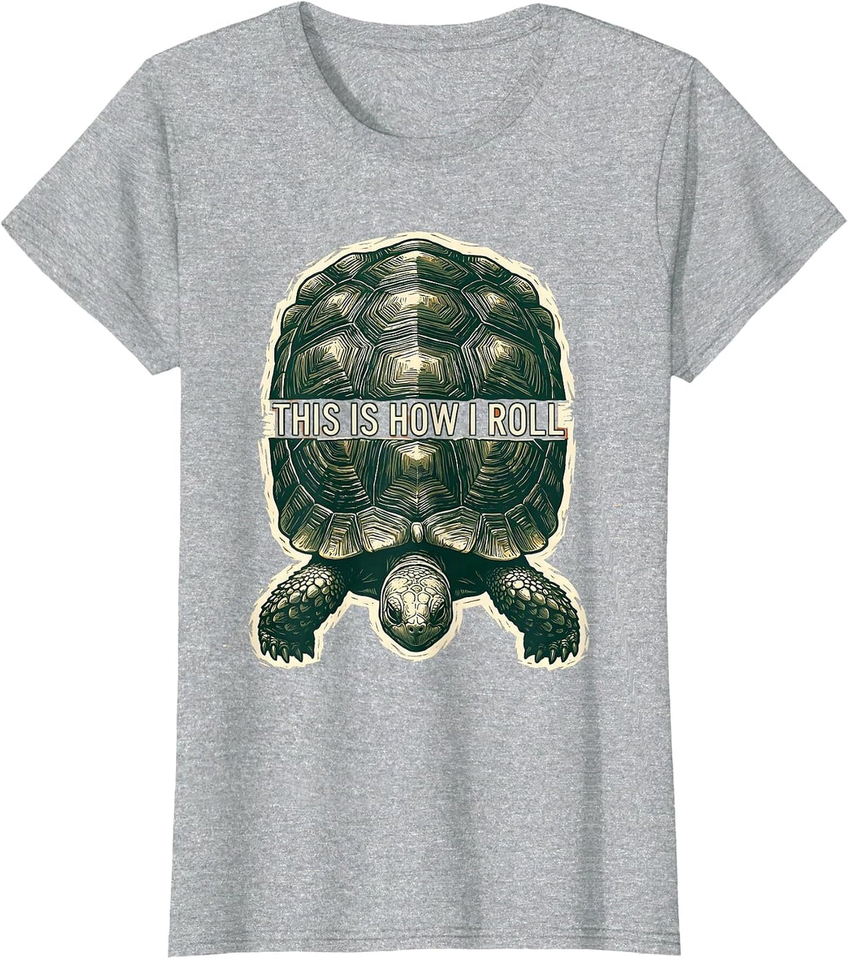 This Is How I Roll Linocut Tortoise Lover Humor Gift T-Shirt - Heather Grey