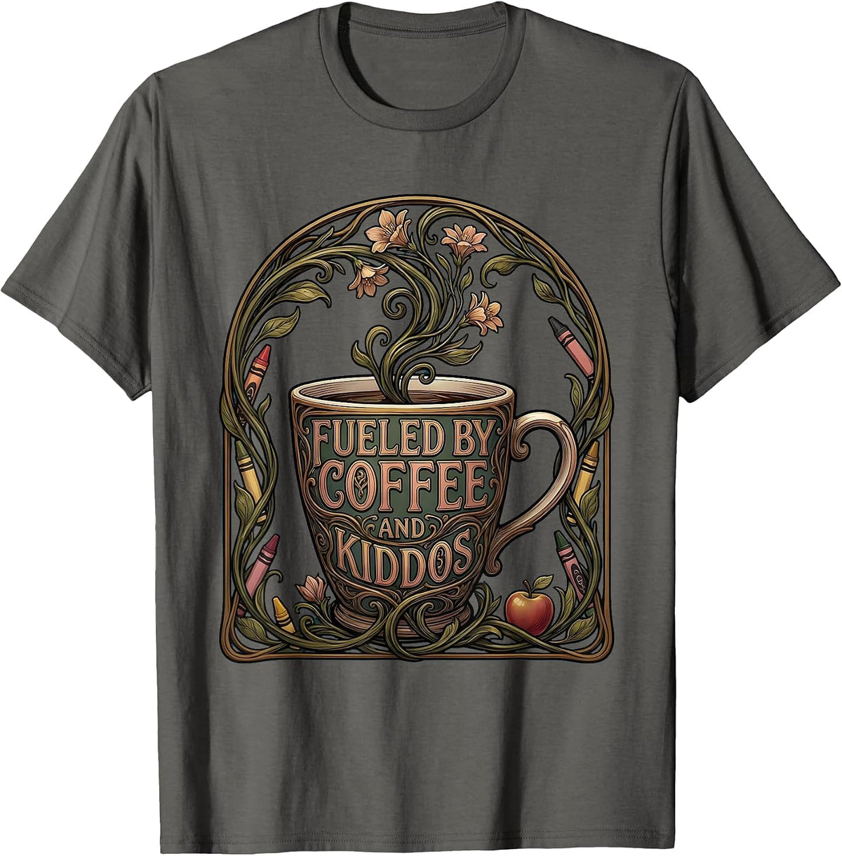 Fueled by Coffee and Kiddos Paraprofessional T-Shirt - Asphalt Grey