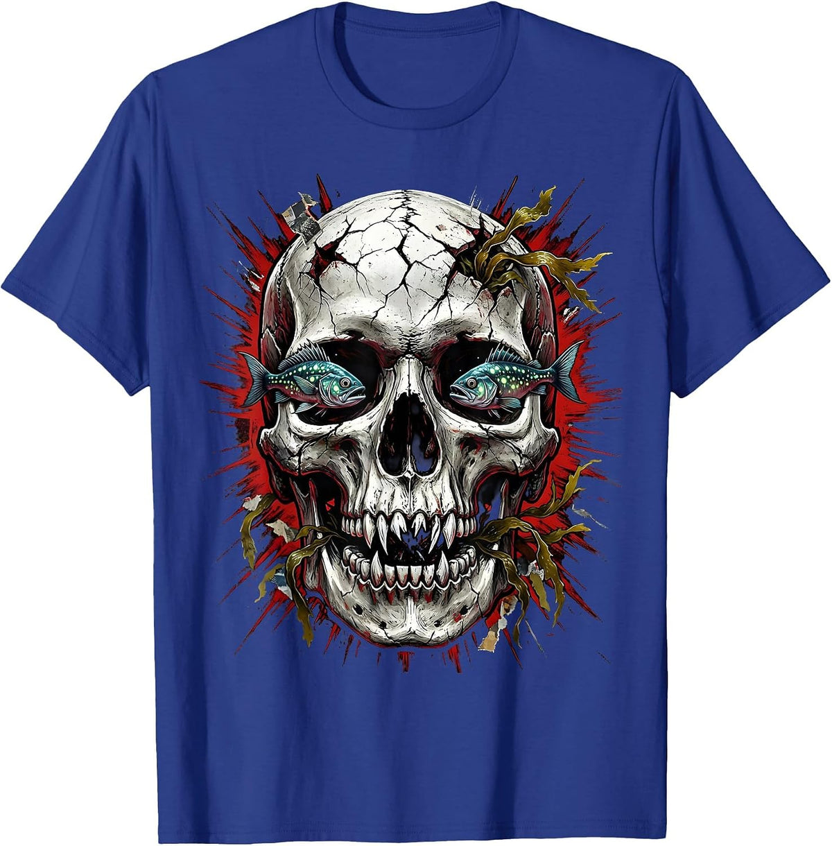Men's Deep Ocean Skull Halloween Graphic Tee T-Shirt - Royal Blue