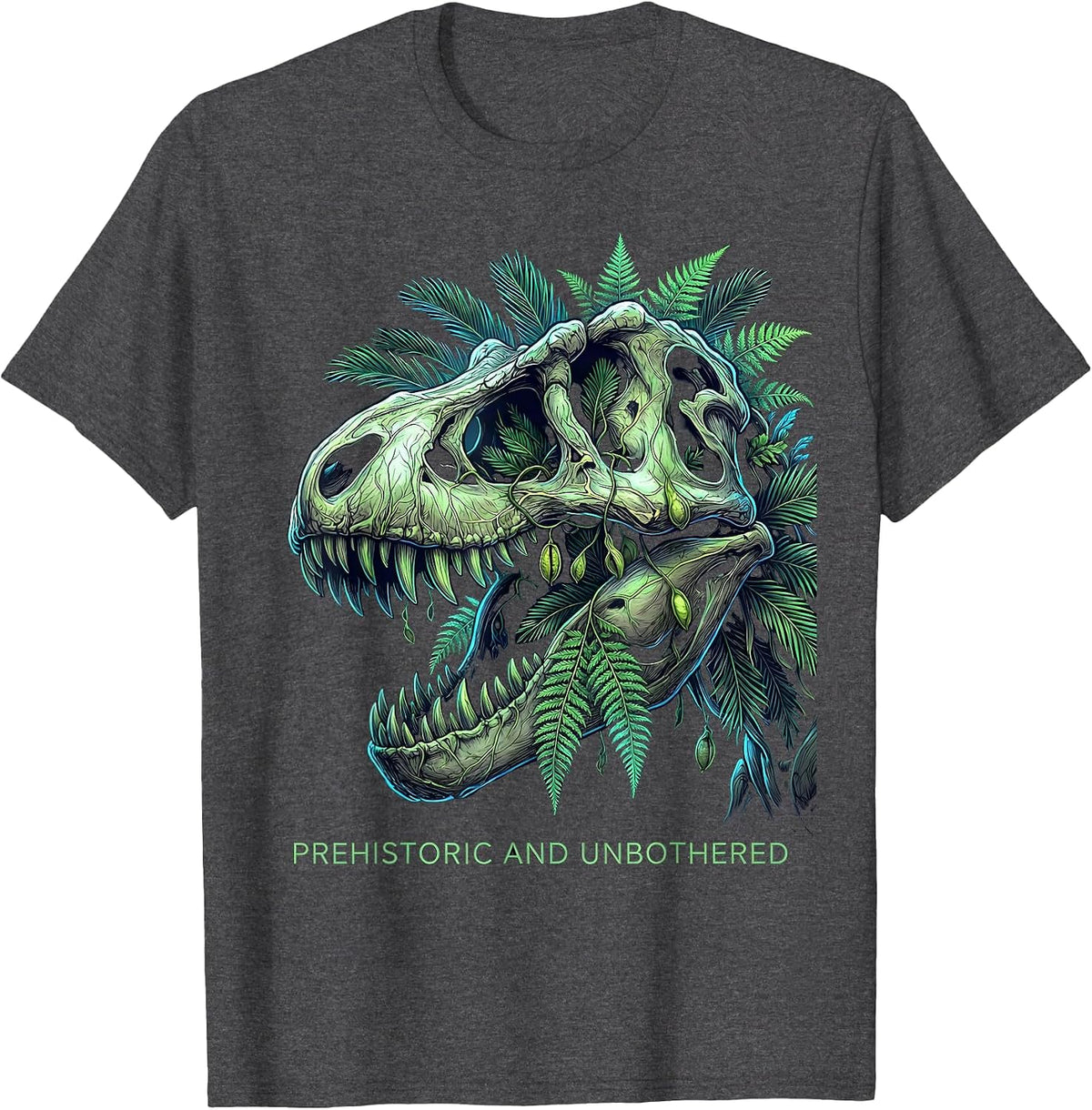 Men's Prehistoric and Unbothered Dinosaur Design T-Shirt - Dark Heather Grey