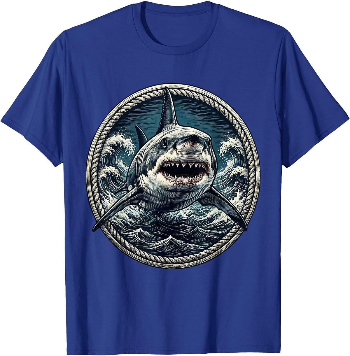 Shark Cutting Through Deep Ocean Waters T-Shirt - Royal Blue