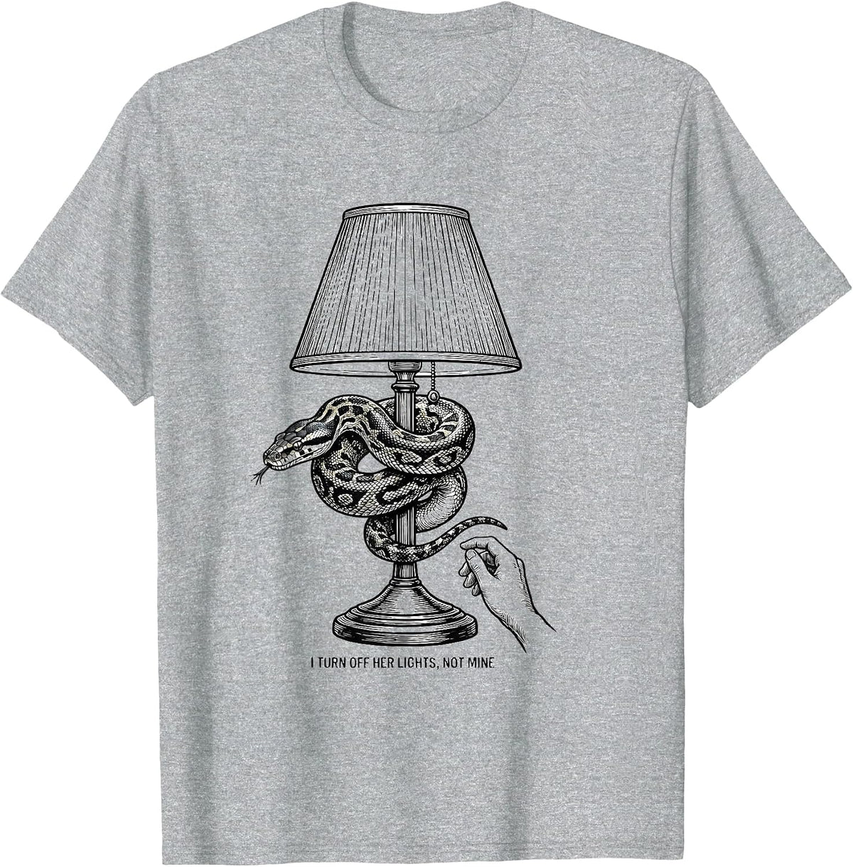 Men's I Turn Off Her Lights, Not Mine Funny Ball Python Snake T-Shirt - Heather Grey