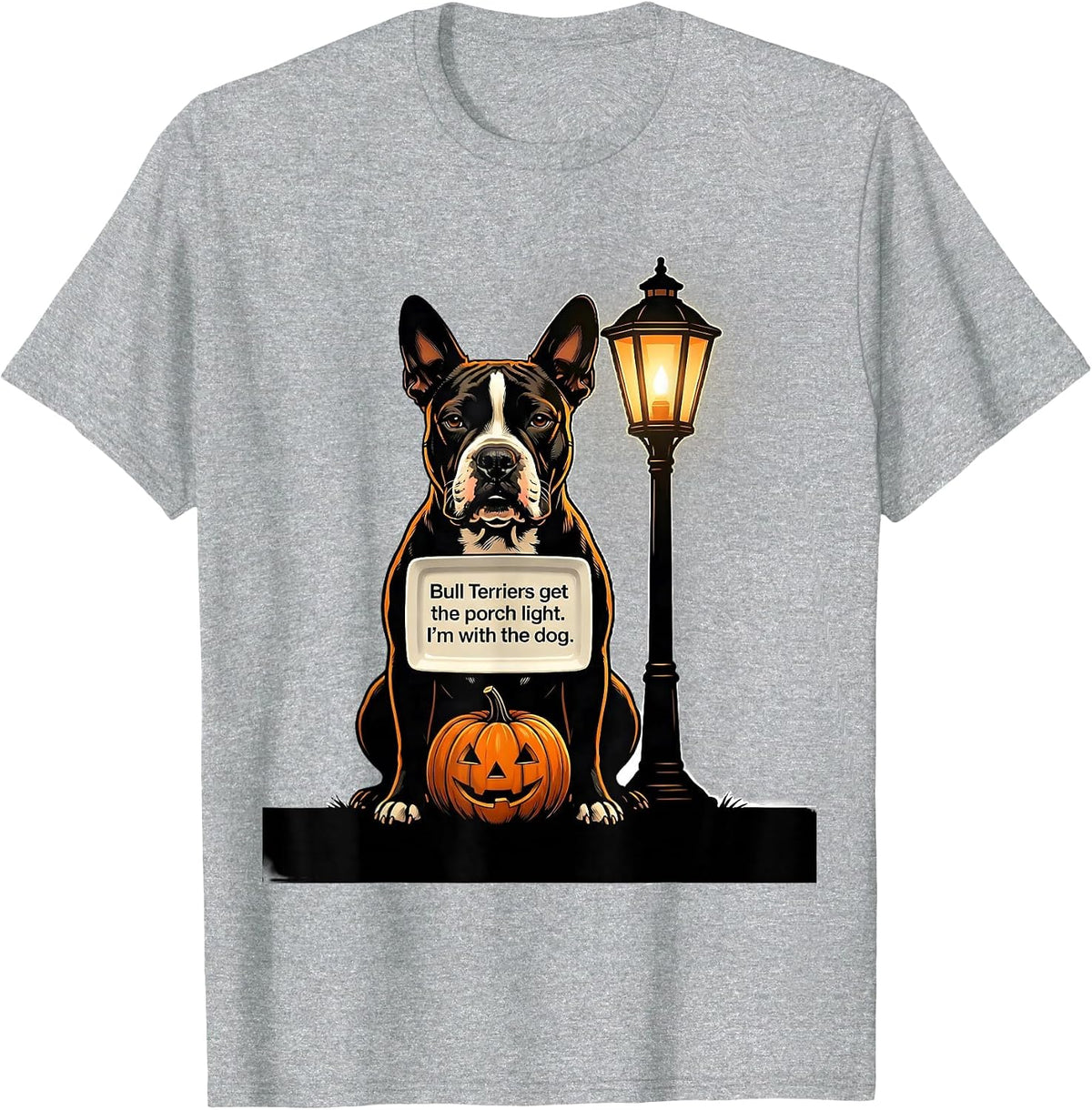 Men's Bull Terriers get the porch light. I'm with the dog. Funny T-Shirt - Heather Grey