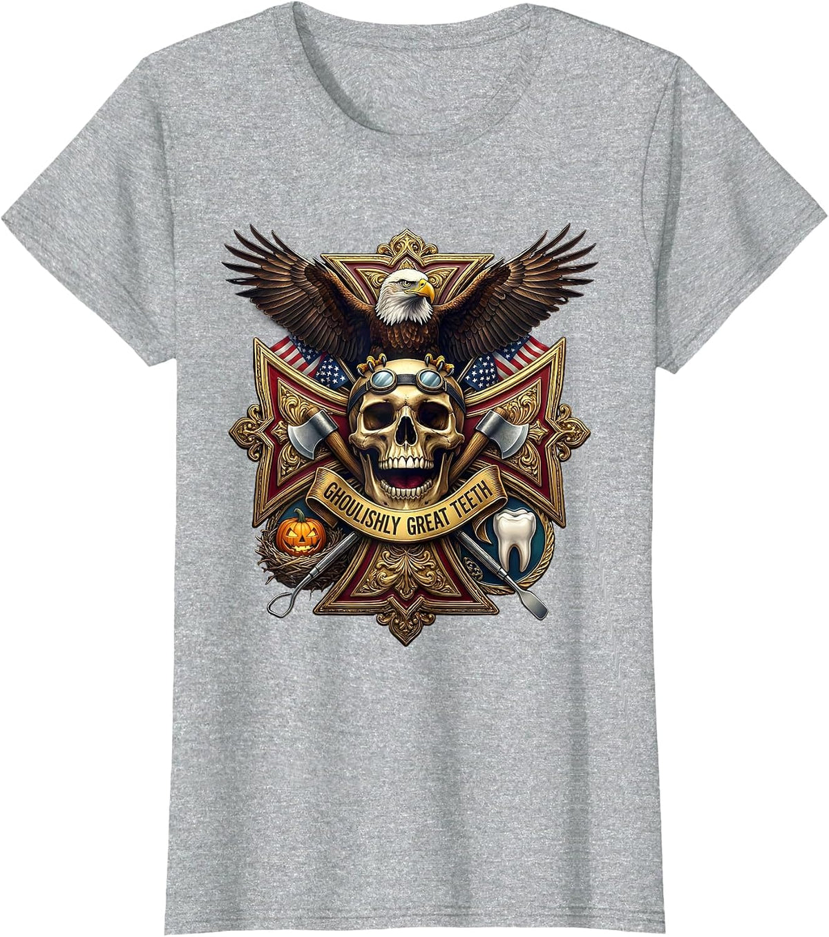 Women's Halloween Dental Ghoulishly Great Teeth Design T-Shirt - Heather Grey