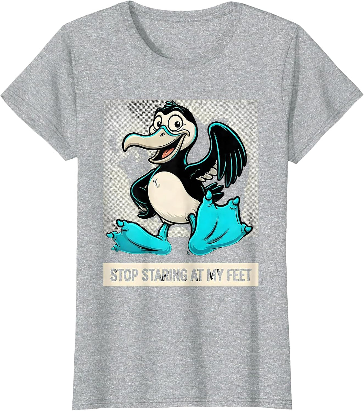 Stop Staring At My Feet Retro Cartoon Blue-Footed Booby T-Shirt - Heather Grey