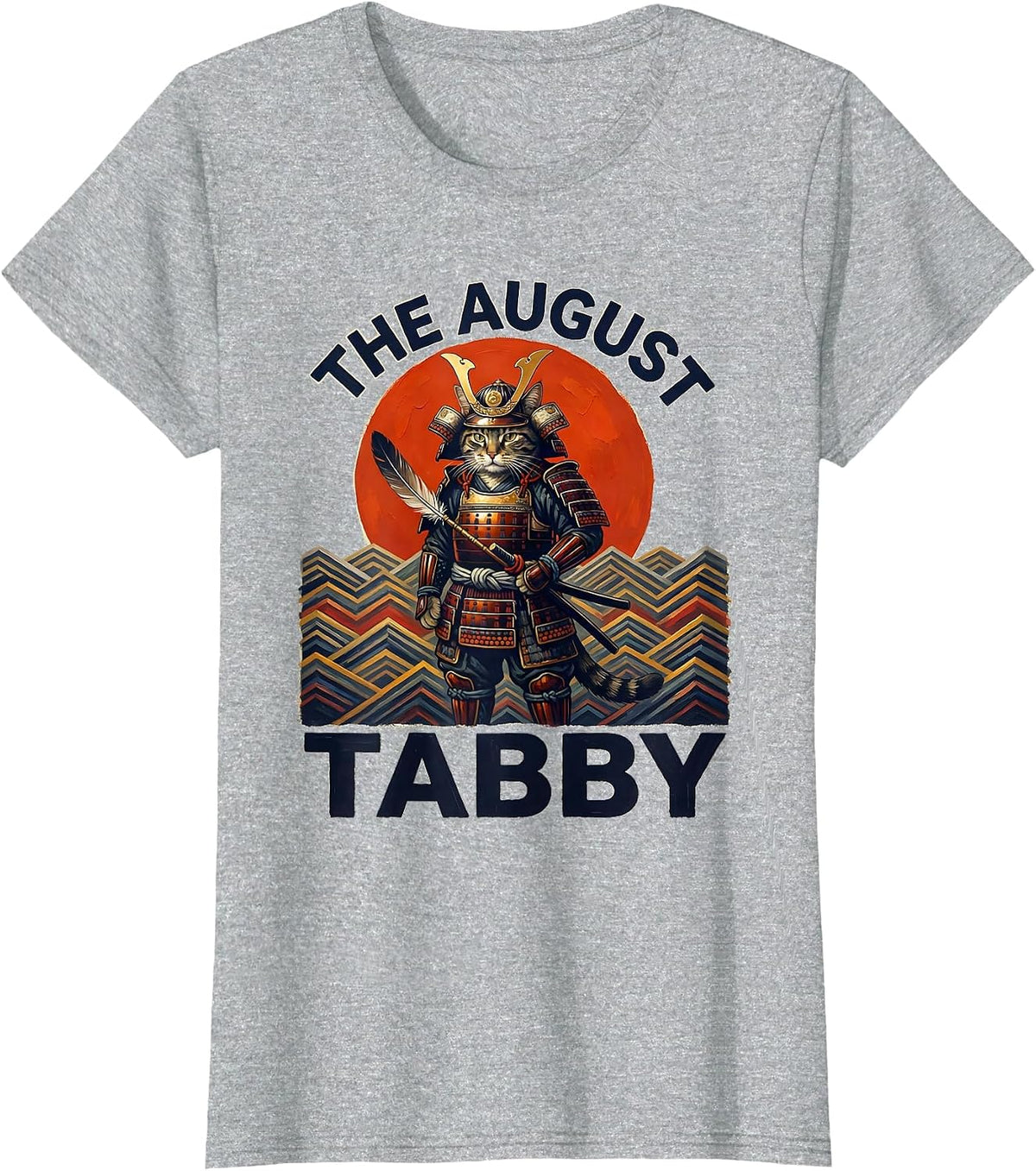 The August Tabby Funny Samurai Cat Anime Art Vintage Graphic T-Shirt - Heather Grey