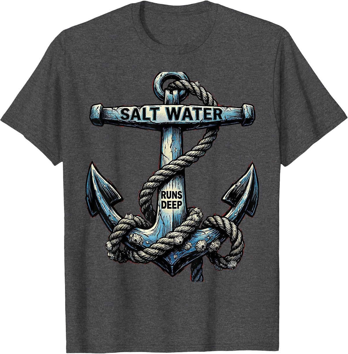 Salt Water Runs Deep Caribbean Design T-Shirt - Dark Heather Grey