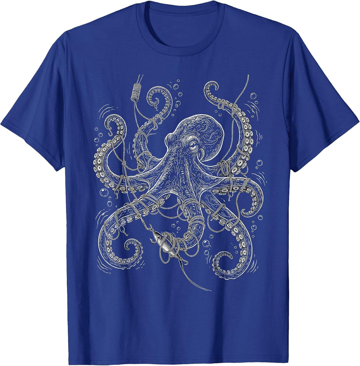 Octopus Tangled in Fishing Line Underwater T-Shirt - Royal Blue