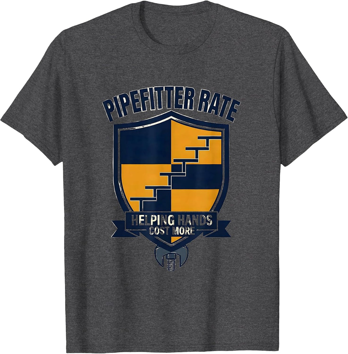 Men's Pipefitter Rate: Helping Hands Cost More Funny Plumber T-Shirt - Dark Heather Grey
