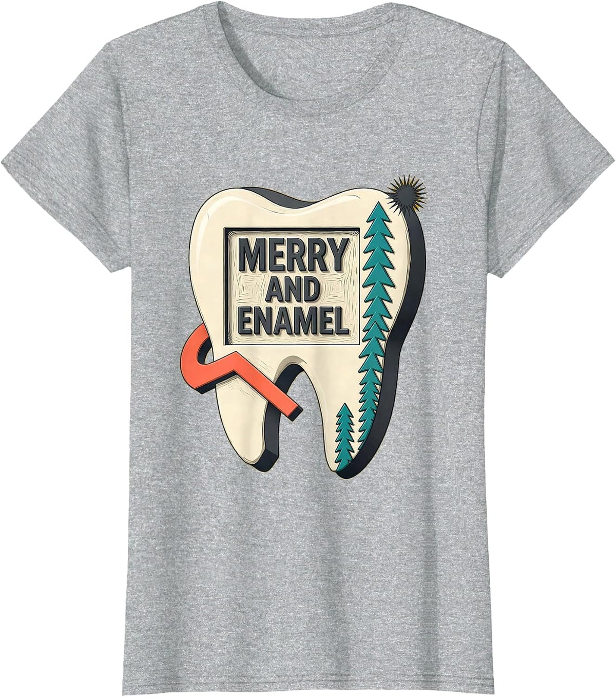 Women's Merry and Enamel Midcentury Modern Dental Christmas Dentist T-Shirt - Heather Grey