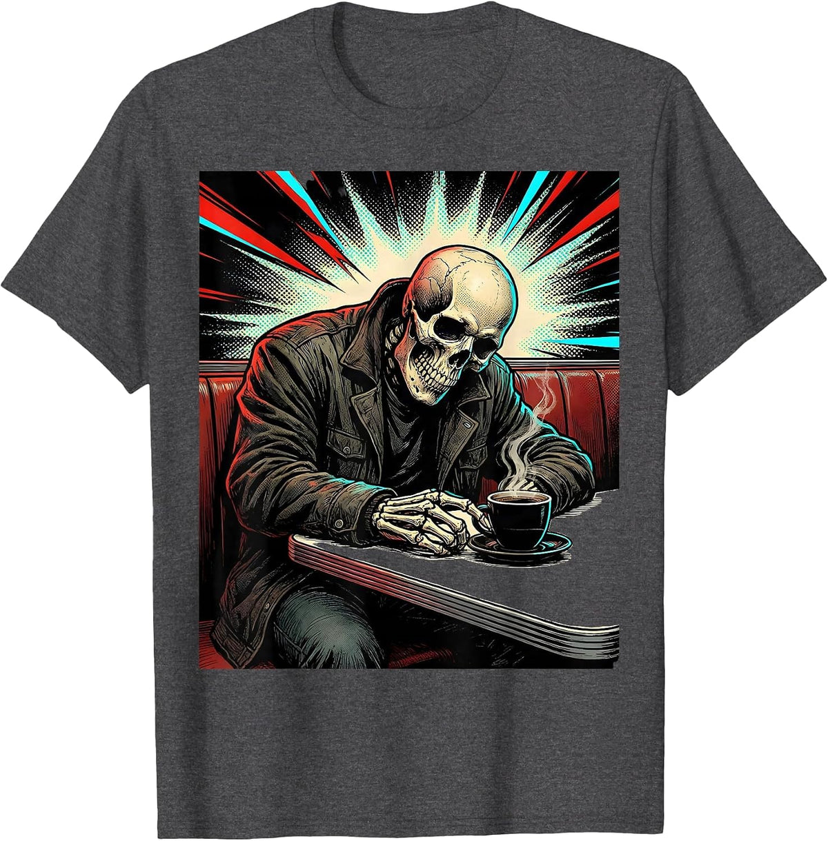 Skull Diner Y2K Grunge Alt Goth Comic T-Shirt - Dark Heather Grey