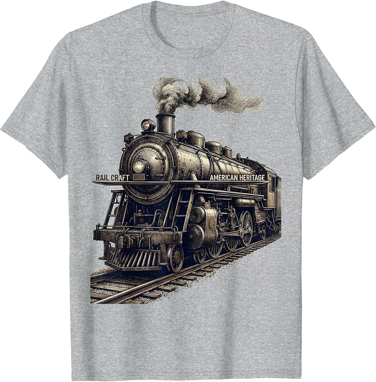 Men's Rail Craft American Heritage Steam Locomotive Train Engineer T-Shirt - Heather Grey