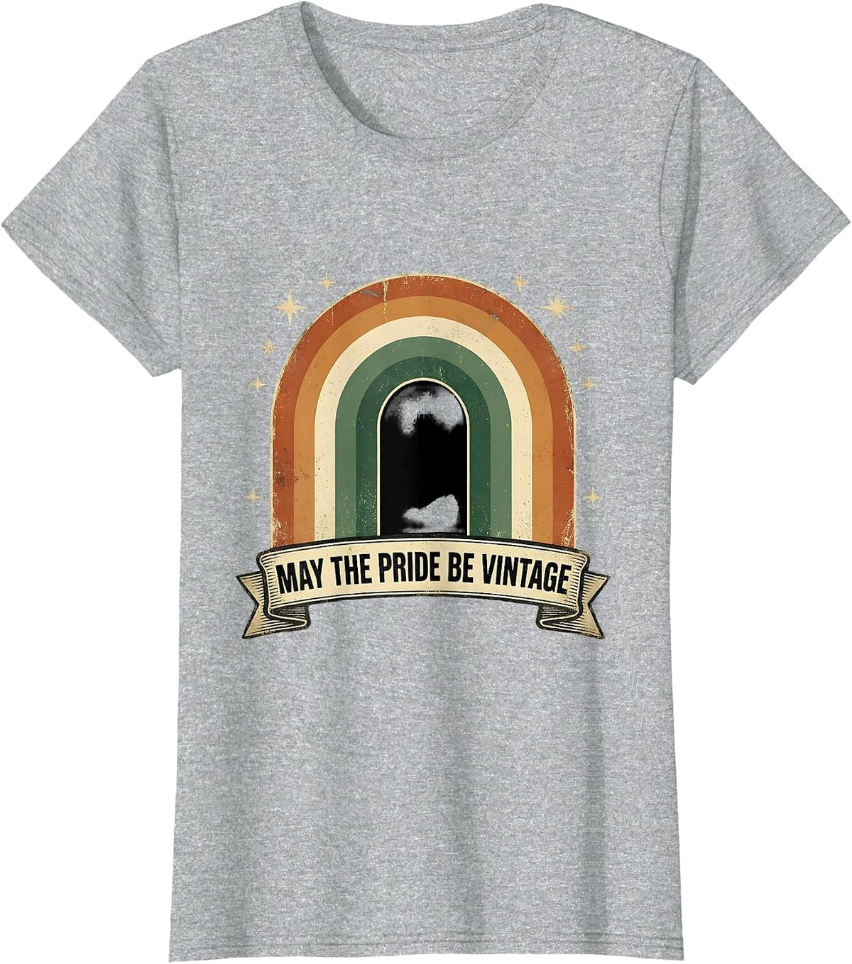 May The Pride Be Vintage Retro Rainbow Badge Design T-Shirt - Heather Grey