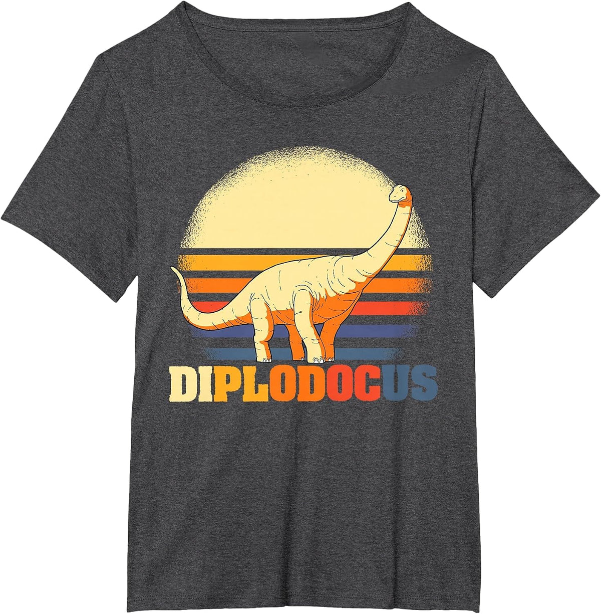 Diplodocus Retro Design Dinosaur T-Shirt - Dark Heather Grey
