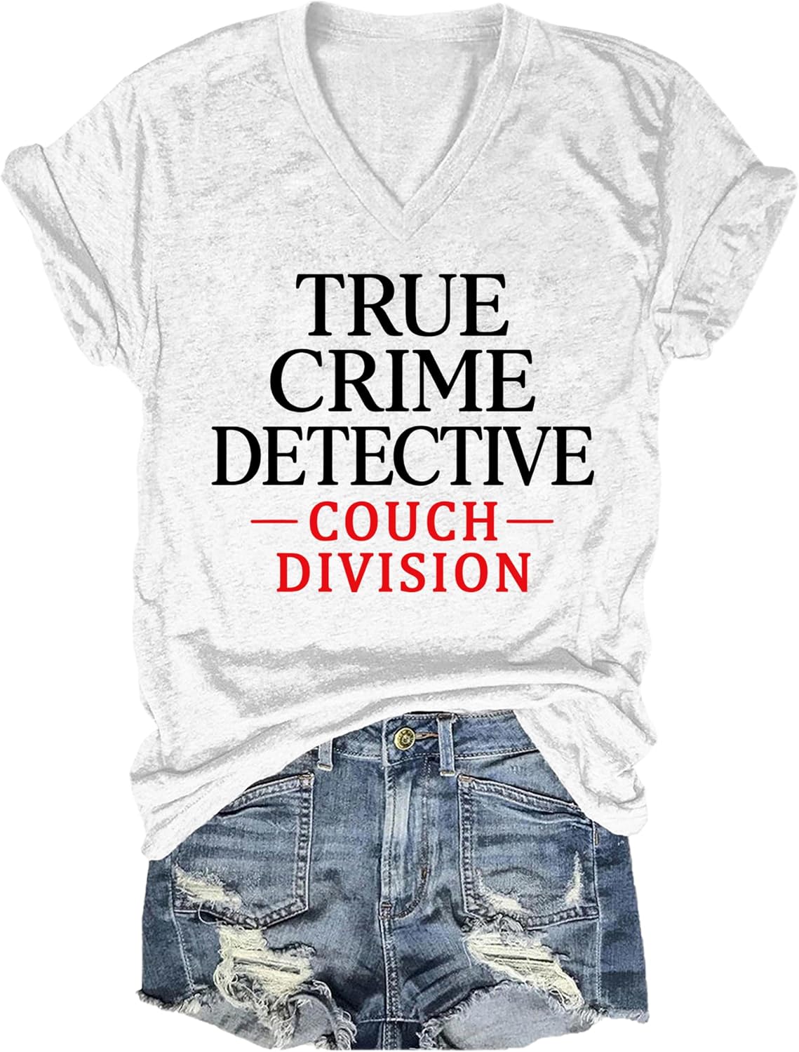 True Crime Detective Couch Division Shirt True Crime Detective Tshirt Couch Division Shirts for Women Men - V-Neck White